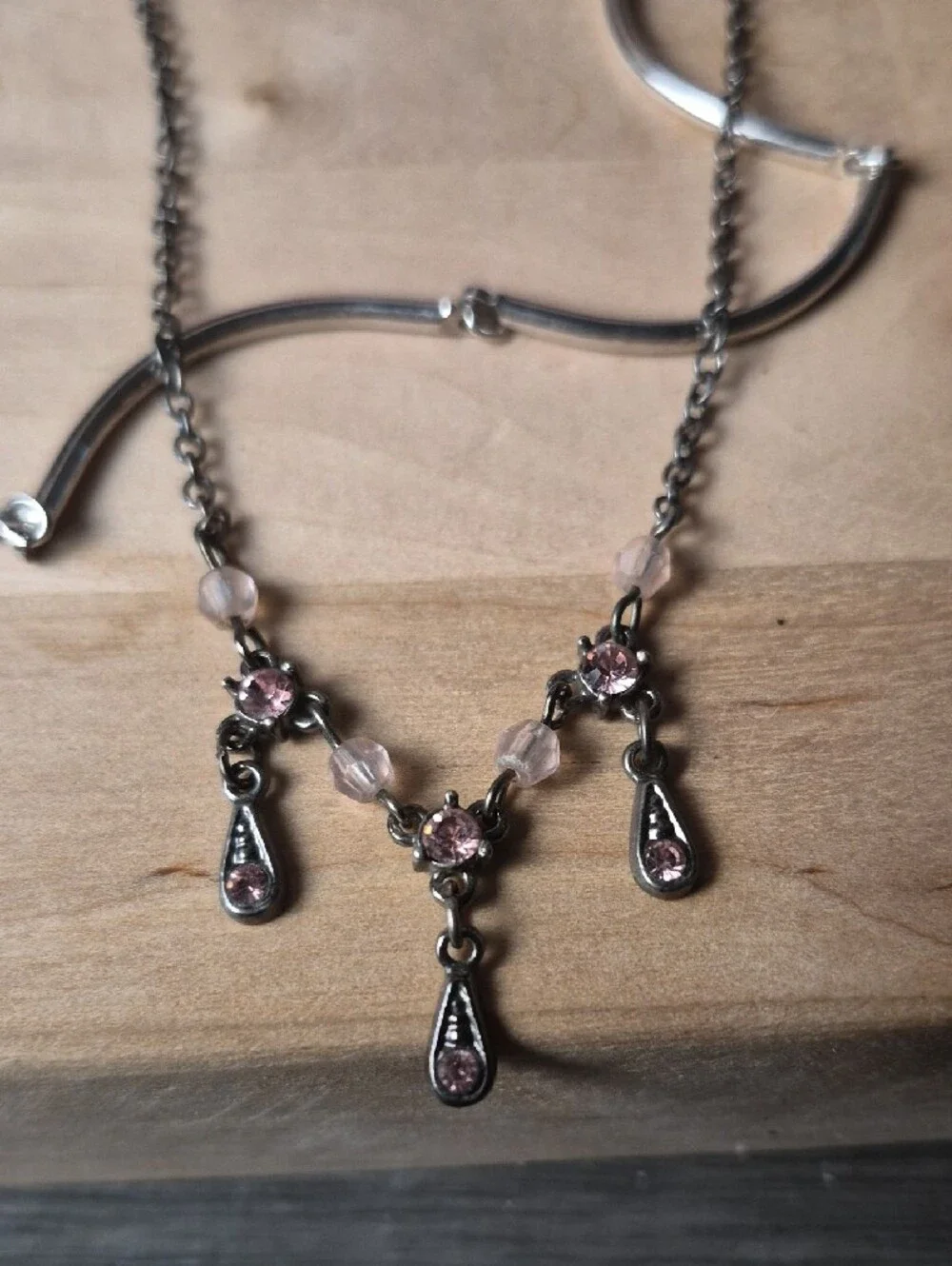 Sarah Coventry White Pearl Necklace with Mixed Silver and Black Accents